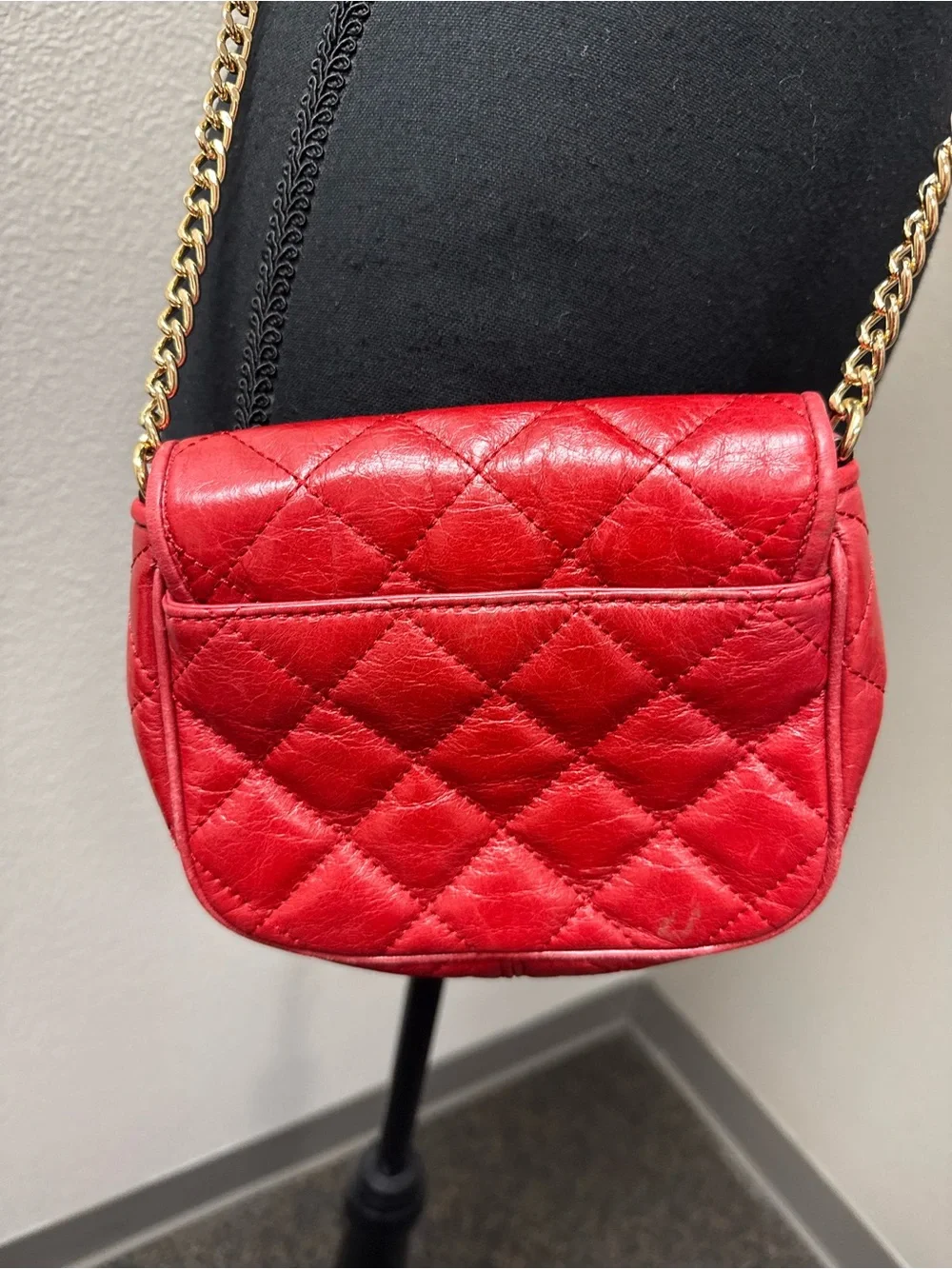 Michael Kors Red Quilted Crossbody Gold Chain MK Logo Y2K Mini Flap Purse